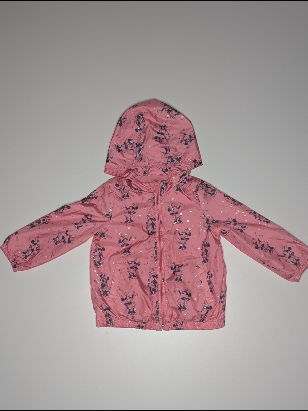 GAP Pink Minnie Mouse Hooded Raincoat with Black Print